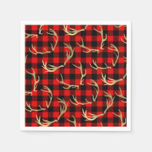 Red & Black Buffalo Pset & Gold Deer Antlers