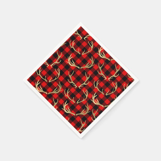 Red & Black Buffalo Pset & Gold Deer Antlers Servet (Hoek)