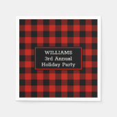 Red Black Buffalo Pset Jouw naam Holiday Party Servet (Voorkant)