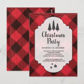 Red Black Buffalo Pset-kerstfeest uitnodiging (Voorkant / Achterkant)