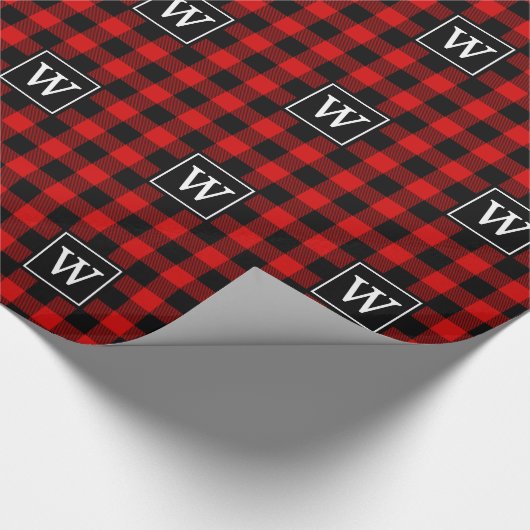 Red Black Buffalo Pset Lumberjack 1I SQ Monogram Cadeaupapier (Hoek)