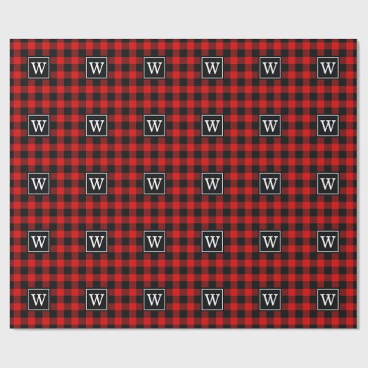 Red Black Buffalo Pset Lumberjack 1I SQ Monogram Cadeaupapier (Vlak)