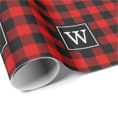 Red Black Buffalo Pset Lumberjack 1I SQ Monogram Cadeaupapier (Rol Hoek)