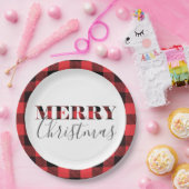 Red Black Buffalo Pset Merry kerst Papieren Bordje (Feest)