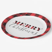 Red Black Buffalo Pset Merry kerst Papieren Bordje (Gekanteld)