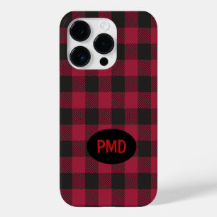 Red Black Buffalo Pset Monogram Gepersonaliseerd H Case-Mate iPhone 14 Pro Hoesje