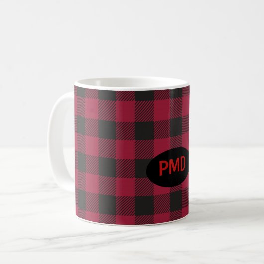 Red Black Buffalo Pset Monogram op maat Koffiemok (Voorkant links)