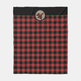 Red Black Buffalo Pset Moose Head Fleece Deken