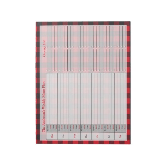 Red Black Buffalo Pset Personalized Menu Plan Notitieblok (Linkerzijde)