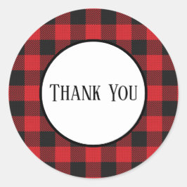 Red Black Buffalo Pset Rustic Wedding Dank je Ronde Sticker