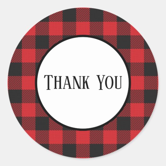 Red Black Buffalo Pset Rustic Wedding Dank je Ronde Sticker (Voorkant)