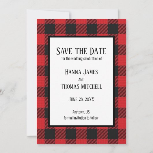 Red Black Buffalo Pset Rustic Wedding Save The Date (Voorkant)