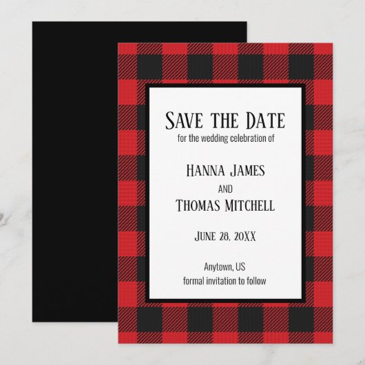Red Black Buffalo Pset Rustic Wedding Save The Date (Voorkant / Achterkant)