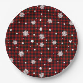 Red Black Buffalo Pset Snowflake Winter Kerstmis Papieren Bordje (Voorkant)