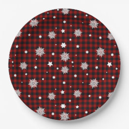 Red Black Buffalo Pset Snowflake Winter Kerstmis Papieren Bordje