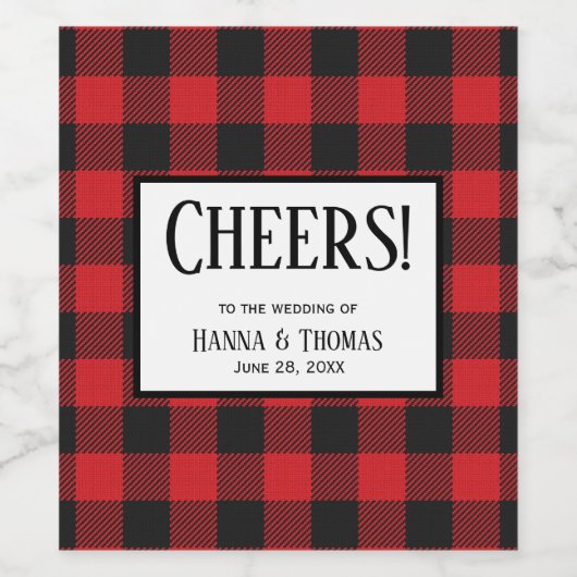 Red Black Buffalo Pset Wedding Favor Wijn Etiket (Enkel label)