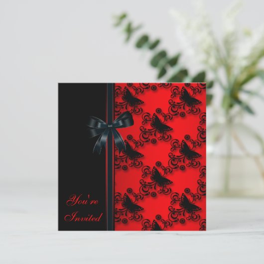 Red Black Butterfly Party Kaart (Staand voorkant)