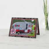 Red Black  Camper Trailer Happy Birthday Kaart (Voorkant)