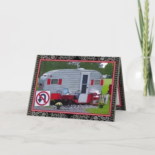 Red Black  Camper Trailer Happy Birthday Kaart (Voorkant)