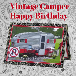 Red Black Camper Trailer Happy Birthday Kaart