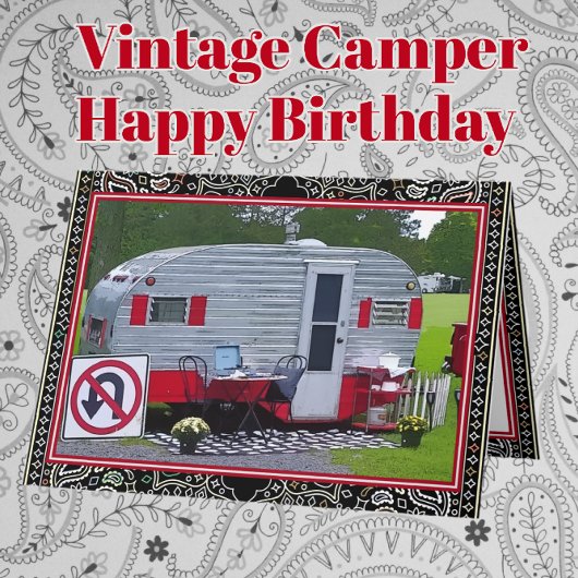 Red Black  Camper Trailer Happy Birthday Kaart