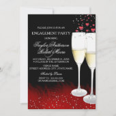 Red Black Champagne & Hearts Engagement Party Kaart (Voorkant)