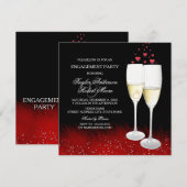 Red Black Champagne Ring Heart Engagement Party Kaart (Voorkant / Achterkant)