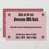 Red Black Check Pset BBQ-uitnodiging Kaart (Voorkant / Achterkant)