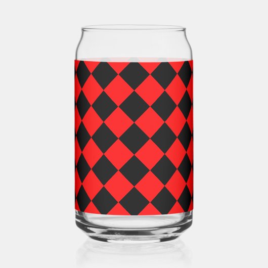 Red Black Checker Diamond Pattern Blikvorm Glas (Links)