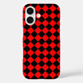 Red Black Checker Diamond Pattern iPhone 16 Hoesje