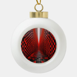 Red & Black Checkerboard Hallway With Light      Keramische Bal Ornament