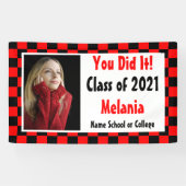 Red Black Checkerboard Photo Afstuderen Spandoek (Horizontaal)