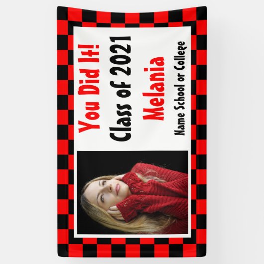 Red Black Checkerboard Photo Afstuderen Spandoek (Verticaal)