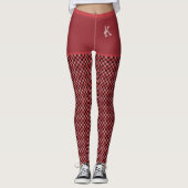 Red Black Checkered Pattern Monogram Gepersonalise Leggings (Voorkant)