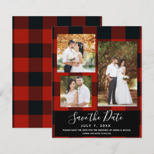 Red Black Checkset Wedding Photo Save the Date
