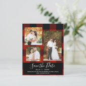 Red Black Checkset Wedding Photo Save the Date (Staand voorkant)