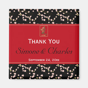 Red Black Cherry Blossom Wedding Favor Magnet
