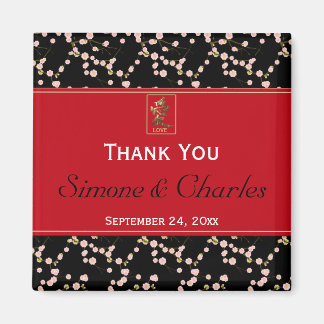 Red Black Cherry Blossom Wedding Favor Magnet