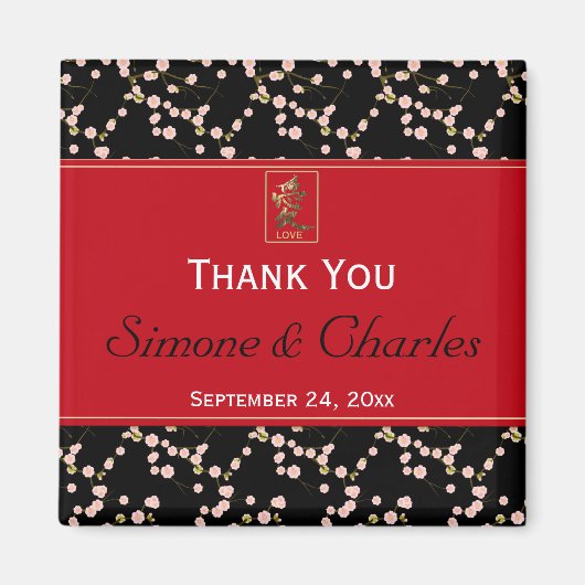 Red Black Cherry Blossom Wedding Favor Magnet (Voorkant)