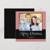 Red Black Chevron kerstvierkant fotokaart Feestdagenkaart (Voorkant / Achterkant)