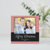 Red Black Chevron kerstvierkant fotokaart Feestdagenkaart (Staand voorkant)