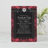 Red & Black Chic Damask Bachelorette Party Kaart (Staand voorkant)