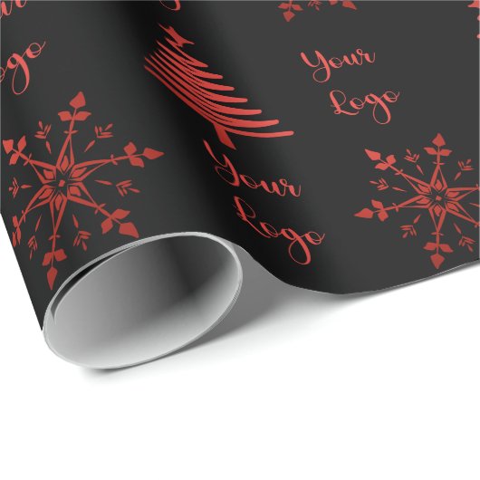 Red Black Chic-kerstboomkleur - aangepaste Logo Cadeaupapier (Rol Hoek)