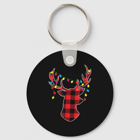 Red Black Christmas Buffalo Plaid Deer Women Men K Sleutelhanger (Voorkant)
