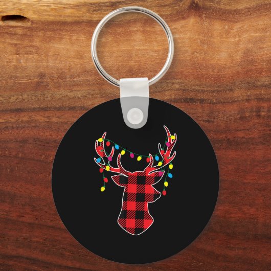 Red Black Christmas Buffalo Plaid Deer Women Men K Sleutelhanger (Voorkant)