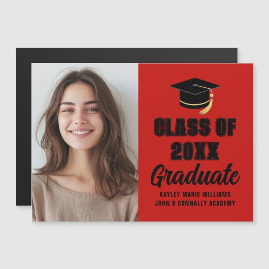 Red Black Class of 2026 Graduation Photo Magnet (Voorkant / Achterkant)