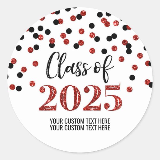 Red Black Confetti Afstuderen 2025 Ronde Sticker (Voorkant)