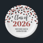 Red Black Confetti Graduation 2026 Papieren Bordje<br><div class="desc">Customizable graduation party class of 2026 plates in glamorous red and black confetti pattern and elegant hand lettered style text.</div>