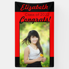 Red & Black Congrats One Photo Graduparty Spandoek