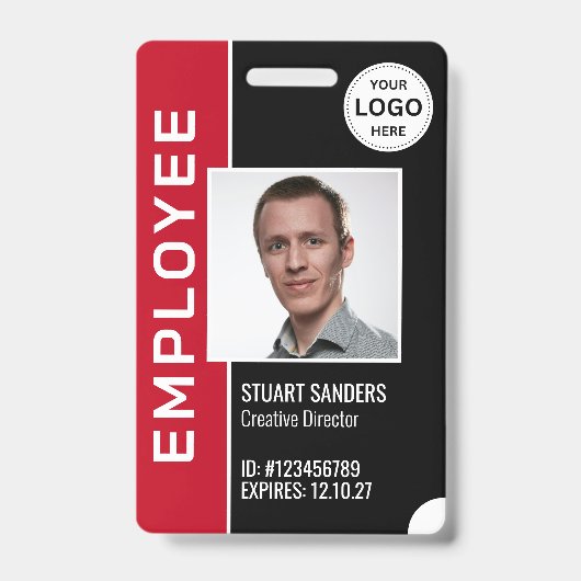 Red Black Corporate Logo Medewerker Foto Badge (Voorzijde)